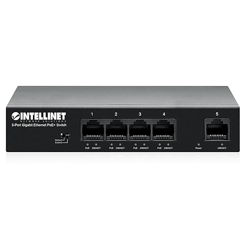 Intellinet 5-Port Gigabit Ethernet Poe+ Switch – 4 Poe+ Ports @40W Budget, up to 30W Per Port - 10Gbps Switching Capacity, Unmanaged, Wall Mountable, Fanless, Durable Metal – 3 Yr Mfg Warranty-561792