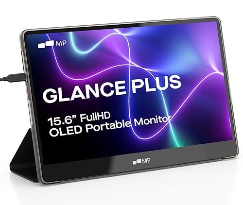 MP Mobile Pixels New Glance Plus 15.6'' OLED Portable Monitor, 1MS 100000:1 Laptop Screen Extender with Dual Speakers, Plug & Play, Windows/macOS/Switch/Android, Included Protective Cover Waterproof 15.6" Glance Plus