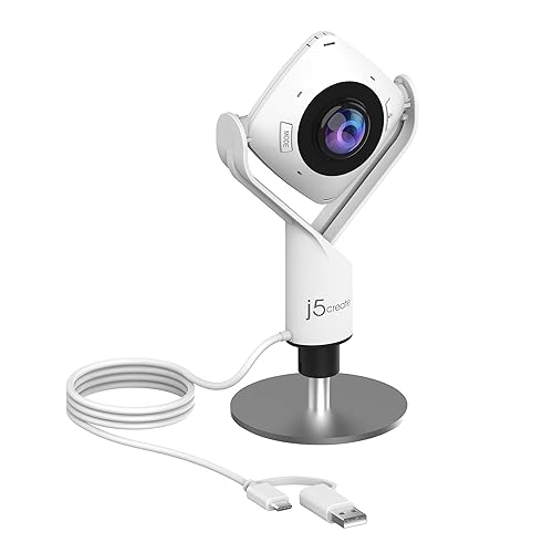 j5create 360 Degree All Around Meeting Webcam - 1080P HD Video Conference Camera with High Fidelity Microphone, USB-C | for Video Conferencing, Online Classes (JVCU360)