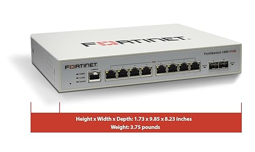 Fortinet FortiSwitch 108F-POE Layer 2 Switch, Managed. 8XGE Port, 2X SFP Port, 1X RJ45 Port. Fanless Design.