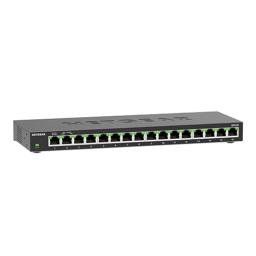 NETGEAR 16-Port Gigabit Ethernet Unmanaged Switch (GS316) - Desktop or Wall Mount, Silent Operation