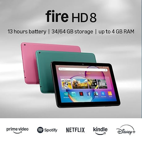 Amazon Fire HD 8 tablet (newest model), 8” HD Display, 3GB memory, 32GB, designed for portable entertainment, Black 32 GB Lockscreen Ad-Supported Black Fire HD 8