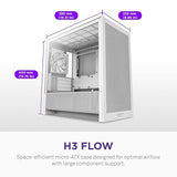 NZXT H3 Flow – Micro-ATX PC Case – Optimized Airflow – Includes 1 x 120mm Rear Fan – Supports Full-Sized GPUs – Fits 280mm Front, 240mm Top Radiator – Back-Connect Motherboard – White H3 Flow Non RGB Fans White