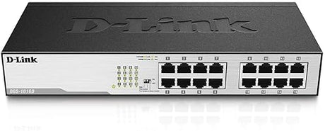 D-Link Ethernet Switch, 16 Port Gigabit Unmanaged Fanless Network Hub Desktop or Rack Mountable (DGS-1016D) 16-Port Gigabit Switch