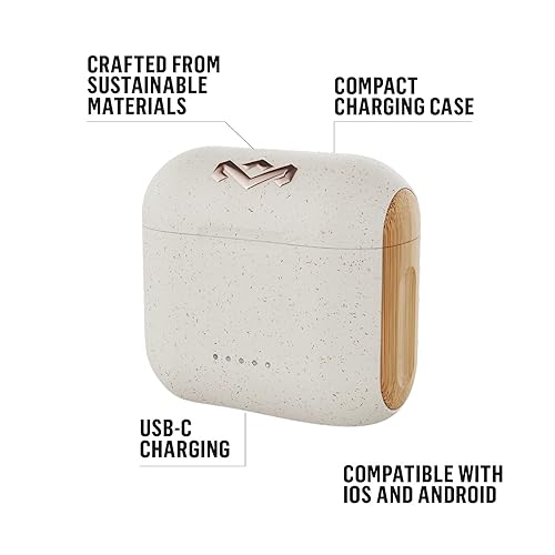 House of Marley Rebel True Wireless Earbuds with Microphone, Bluetooth Connectivity, 8 Hour Battery Life with in-Case Charging, and Sustainable Materials, Cream