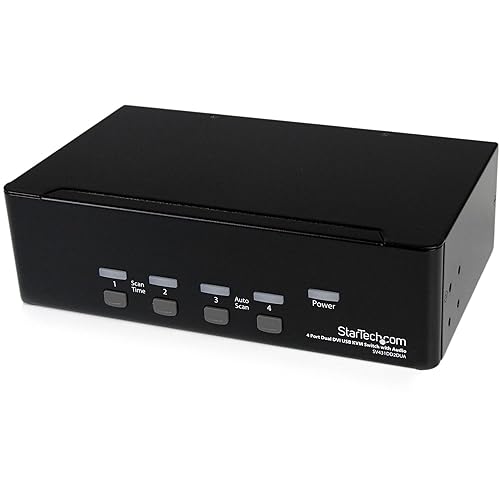 StarTech.com 4-Port Dual KVM Switch with Audio for DVI Computers - Built-in USB Hub (SV431DD2DUA), Black Audio | USB 2.0 Hub