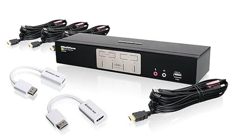 IOGEAR 4-Port HDMI and DisplayPort KVMP Kit with USB Hub and Audio, w/Full Set of Cables, (GCS1794DPKIT TAA Compliant)
