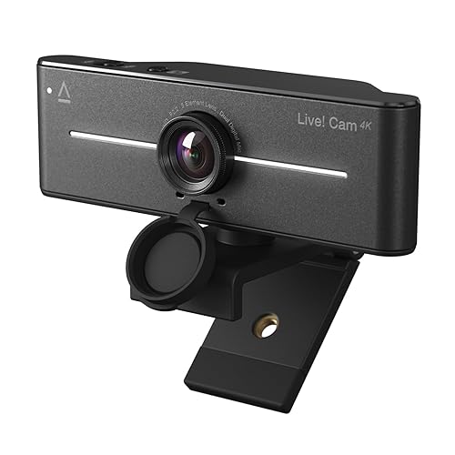 Creative Live! Cam 4K UHD USB Webcam with Backlight Compensation, Up to 60 FPS, 95° Wide-Angle Lens, Privacy Lens, Built-in Mics, Plug & Play for PC and Mac