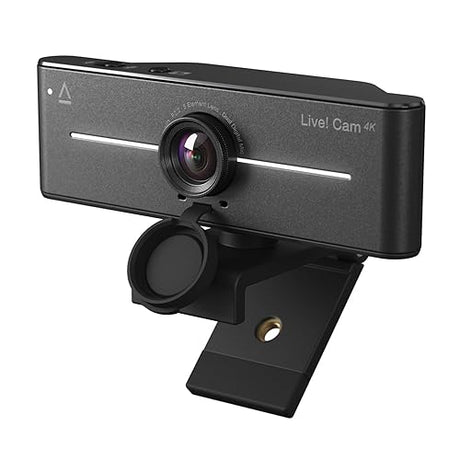 Creative Live! Cam 4K UHD USB Webcam with Backlight Compensation, Up to 60 FPS, 95° Wide-Angle Lens, Privacy Lens, Built-in Mics, Plug & Play for PC and Mac