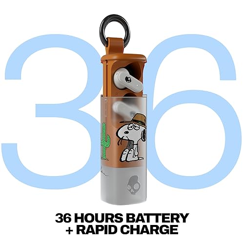 Skullcandy Dime Evo Wireless Earbuds, Bluetooth Headphones, Noise Isolating Fit, Up to 36 Hours Battery, Microphone for iPhone Android, Easy Carry with Clip-Anywhere Case - Peanuts Spike