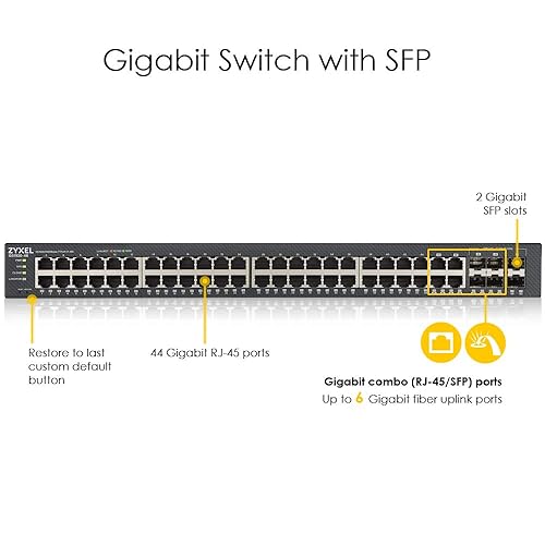 Zyxel 48-Port Gigabit Ethernet NebulaFlex Smart Managed Switch | 4X RJ-45/SFP Ports | Metal | Limited Lifetime GS1920-48v2 48 Ports Cloud Ready