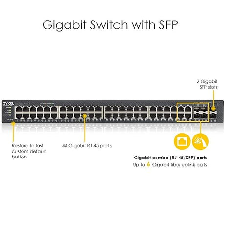 Zyxel 48-Port Gigabit Ethernet NebulaFlex Smart Managed Switch | 4X RJ-45/SFP Ports | Metal | Limited Lifetime GS1920-48v2 48 Ports Cloud Ready
