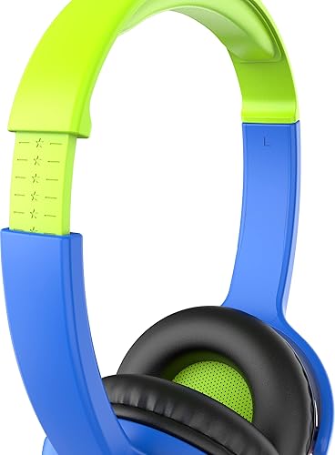 Wicked Audio Wireless Kids Headphone with Microphone ?– 85dB Safe Volume Control – On-Ear Bluetooth Headset for Children/Toddler/Classroom/Travel, Ages 2+ ?Works with Smartphone/Tablet/PC (Hero Blue)