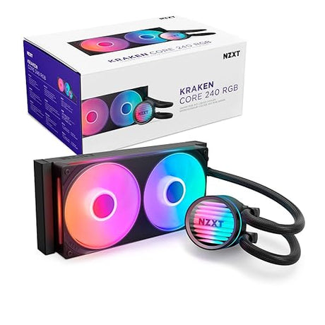 NZXT Kraken Core 240 RGB - AIO CPU Liquid Cooler - 240 mm Radiator - 240 mm Single-Frame Fan - Compatible with Intel® LGA 1851/1700/1200/115X & AMD® AM5/AM4 - Black Black 240mm Radiator Kraken Core RGB