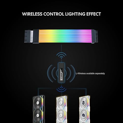 Lian Li Strimer Wireless 24 Pin - Connector Included - Addressable RGB Power Extension Cable - Strimer L-Connect 3.0 Wireless Control - LED Strip for Motherboard PC Cables - Black (PW24-1W-T)