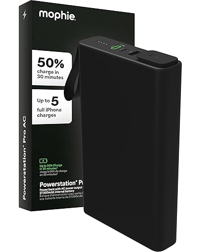 mophie powerstation pro AC (2023)-27,000 mAh External Battery compatbile With MacBook&iPad Portable PD battery with 100W of AC&60W USB-C Fast Charge integrated carry strap-USB-C cable included, Black 27,000 mAh Gen 2