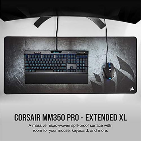 Corsair MM350 PRO Premium Spill-Proof Cloth Gaming Mouse Pad – Extended XL, Multicolor (CH-9413771-WW) Spill-Proof 15.7L x 36.6W inches Black/Gray