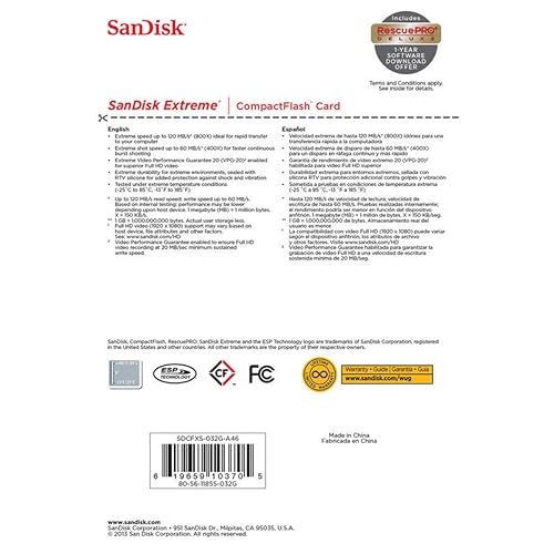 SanDisk Extreme 32GB CompactFlash Memory Card (SDCFXSB-032G-G46)