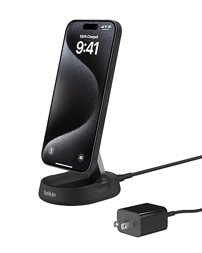 Belkin Convertible Magnetic Charging Stand 15W - MagSafe-Compatible Fast Qi2 Charger, iPhone Charger for Apple iPhone 16, 16 Plus, 16 Pro, 16 Pro Max, iPhone 15 & 14, Apple Airpods Pro, & More - Black Black Pad/Stand - Power Supply Included