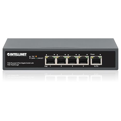 Intellinet PoE++ Powered 5 Port Gigabit Ethernet Switch with PoE Passthrough - 65W Power Budget via AC Power & 95W Power Budget via POE PD, 30W per Port, Fanless & Quiet–3 Yr Mfg Warranty-561808