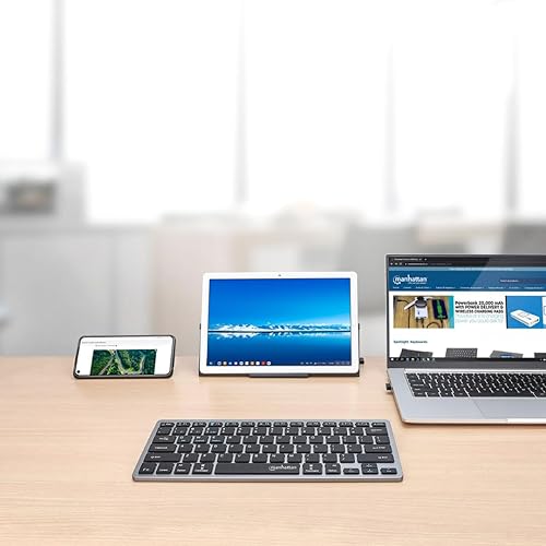 MANHATTAN Small Bluetooth Wireless Keyboard - Dual Modes of 2.4G + Bluetooth 4.2 - Connects Up to 3 Devices – Slim Mini Size – for Tablet, Mac, iPad, Android, Windows –3 Yr Mfg Warranty –180559