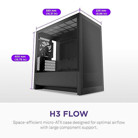 NZXT H3 Flow (2025) Micro-ATX Mid-Tower Case - All Black Color