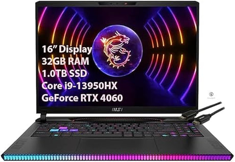 MSI GE68HX Raider 16'' Gaming Laptop - Intel Core i9-13950HX - 32GB RAM - 1.0TB SSD - GeForce RTX 4060-144HZ FHD+ (1920 x 1200) - Windows 11 Home - Kuulpal HDMI Cable (Raider GE68HX) 32GB RAM | 1TB SSD