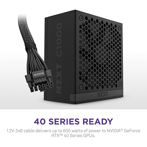NZXT C1000 Gold ATX 3.1 - Fully Modular Low-Noise PC Gaming Power Supply - 1000 Watts - 80 Plus Gold - 12V-2x6 Connector - Zero Fan Mode - 100% Japanese Capacitors - Black C Series ATX 3.1 Black