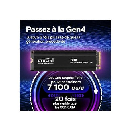 Crucial P310 - SSD - 1TB - Internal - M.2 2280 - PCIe 4.0 x4 (NVMe) - Integrated Heatsink