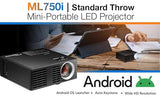 Optoma ML750i Mini Portable Business LED Projector - WXGA 1280 x 800, 450/700 Lumens, Under 1lb., Project via HDMI, USB-A, or MicroSD, Screen Mirror Wirelessly with Mobile Devices