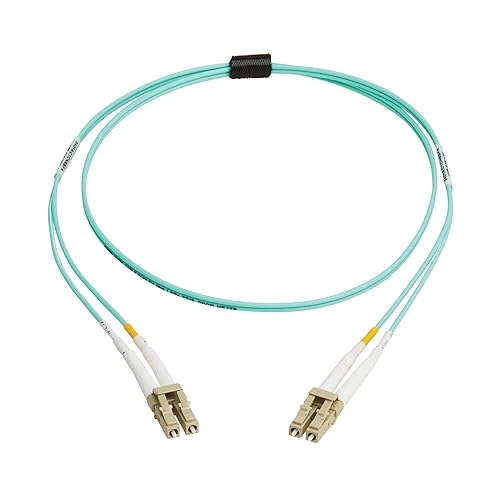 Tripp Lite Eaton Fiber Patch Cable, 2 Meters / 6.6 Feet, LC to LC Fiber Optic Cable, 100Gb OM4 Multimode Duplex, 50/125um, Aqua, TAA Compliant, Lifetime Manufacturer's Warranty (N820-02M-OM4TAA)