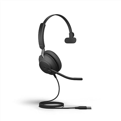 Jabra Evolve2 40 SE Wired Mono Noise-Cancelling Headset - Features 3-Microphone Call Technology and USB-A Cable - MS Teams Certified, Works with All Other Platforms - Black