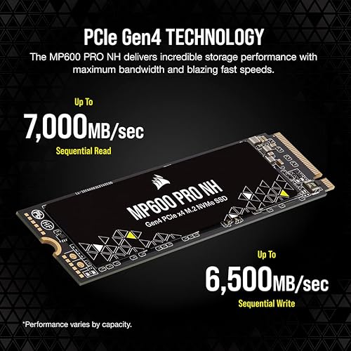 Corsair MP600 PRO NH 8TB PCIe Gen4 x4 NVMe M.2 SSD – High-Density TLC NAND – M.2 2280 – DirectStorage Compatible - Up to 7,000MB/sec - No Heatsink - Black