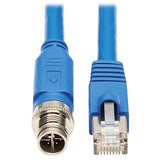 Tripp Lite M12 X-Code Cat6a Shielded Ethernet Cable, M12/RJ45 Cable, 10G F/UTP CMR-LP (M/M), IP68, 60W Power Over Ethernet, Blue, 16.4 Feet / 5 Meters, (NM12-6A2-05M-BL)
