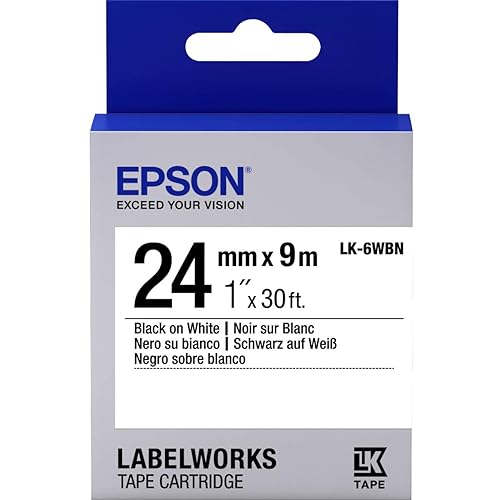 Epson LabelWorks Standard LK (Replaces LC) Tape Cartridge ~1 Black on White (LK-6WBN) - for use with LabelWork LW-600P and LW-700 Label Printers