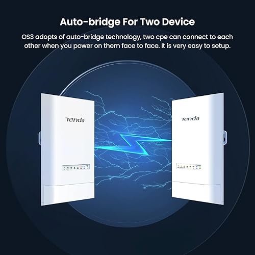 Tenda OS3 Wireless Bridge,5km+ PtP Point to Point Wireless Bridge Outdoor,5.8GHz AC867 CPE (2 Pack),12dBi Antennas,4 Fast Ethernet LAN Ports,Passive PoE Powered,IP65 Weatherproof,Plug&Play
