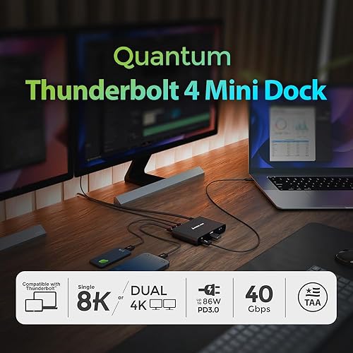 IOGEAR Quantum Thunderbolt 4 Mini Dock, Single 8K / Dual 4K Display, Up to 3 USB-C or Thunderbolt 4 Devices, 40 Gbps (Win 10, 11 / Mac M2 Pro M3 Pro) GTD4MTHAA