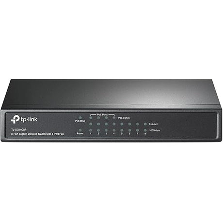 TP-Link TL-SG1008P 8 Port Gigabit PoE Switch 4 PoE+ Ports @64W Desktop Plug & Play Sturdy Metal w/ Shielded Ports Fanless QoS & IGMP Snooping,Black 8 Port w/ 4 PoE+ Port, 64W 8 Port w/ 4-Port PoE+