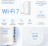 TP-Link Tri-Band WiFi 7 BE22000 Whole Home Mesh System (Deco BE85) | 12-Stream 22 Gbps | 2× 10G + 2× 2.5G Ports Wired Backhaul, 8× High-Gain Antennas | VPN, AI-Roaming, 4×4 MU-MIMO, HomeShield(2-Pack) WiFi 7 BE22000, 2-Pack