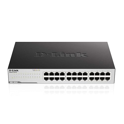D-Link Ethernet Switch, 24 Port Gigabit Unmanaged Network Internet Hub Desktop Rackmount, Plug N Play (DGS-1024C),Black 24-Port Gigabit Ethernet Switch