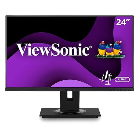 ViewSonic VG2456 24-Inch 1080p Monitor with USB 3.2 Type C Docking Built-In Gigabit Ethernet and 40 Degree Tilt Ergonomics for Home and Office,Black