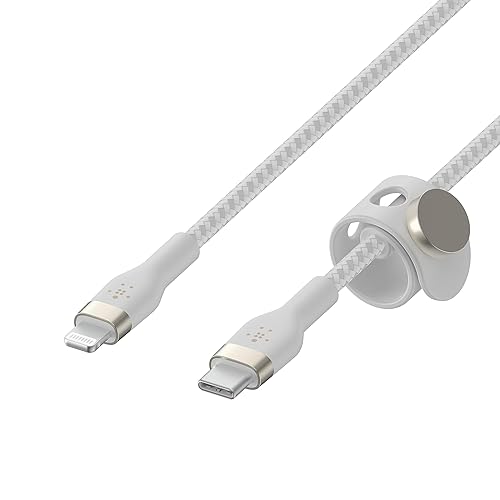 Belkin BoostCharge Pro Flex Braided USB Type C to Lightning Cable (3M/10ft), MFi Certified 20W Fast Charging PD Power Delivery for iPhone 14, 13, 12, 11, Pro, Max, Mini, SE, iPad - White