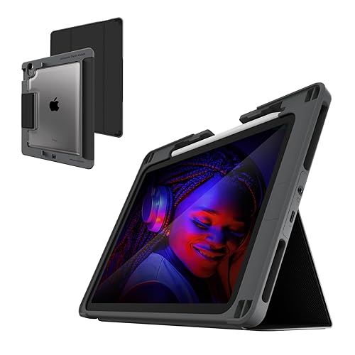 STM Goods Dux Ox - Super Protective 10th Gen iPad Case with Integrated 3.5mm Aux Jack, Translucent Back, Durable & Water-Resistant, Built-in Storage for Apple Pencil Gen 1 - Black