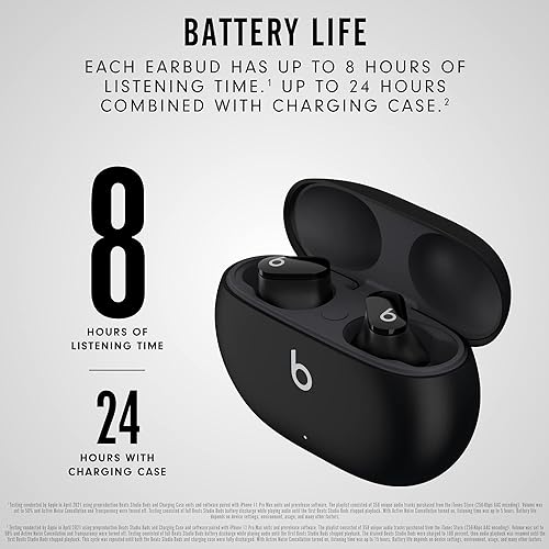 Beats Studio Buds True Wireless Noise Cancelling Earbuds Compatible with Apple & Android, Built-in Microphone, IPX4 Rating, Sweat Resistant Earphones, Class 1 Bluetooth Headphones - Black