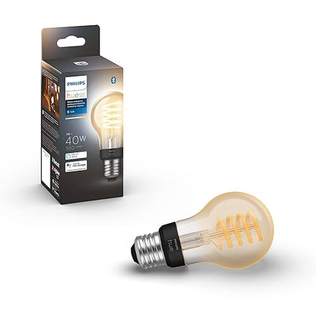 Philips Hue White Ambiance 7W Equivalent 40W Filament A19 Base E26 LED Smart Bulb, Warm-to-Cool White Light, Bluetooth & Zigbee Compatible, Voice Activated with Alexa & Google Assistant