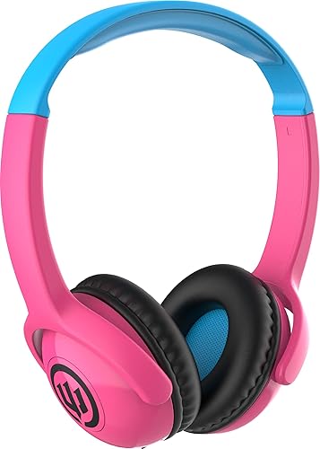 Wicked Audio Wireless Kids Headphone with Microphone ?– 85dB Safe Volume Control – On-Ear Bluetooth Headset for Children/Toddler/Classroom/Travel, Ages 2+ ?Works with Smartphone/Tablet/PC (Candy Pink)