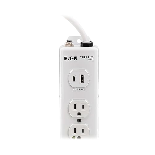 Tripp Lite Eaton Medical Hospital Power Strip with 2 USB Charging Ports, 6 Outlets + 2 Foot Cord, UL 1363 Certified Power Strip, Wall Mount and Under