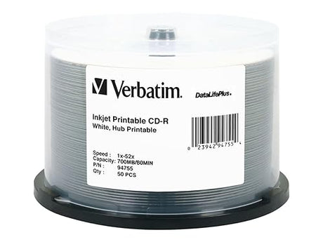 Verbatim 94755 50 Pack White Printable Spindle