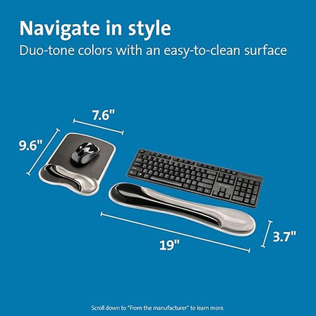 Kensington Mousepad and Wrist Rest, Gel, 11-2/5Wx17-7/10 Lx1-7/10 H,GY (KMW52500) Each Gray Keyboard Wrist Rest + Mouse Pad