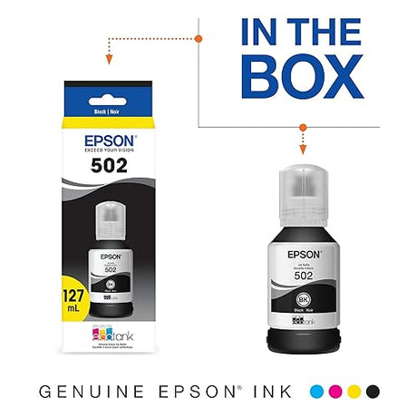 Epson 502 EcoTank Auto-Stop Ink Bottle, Black (T502120) pack of 1 Black Ink Bottle